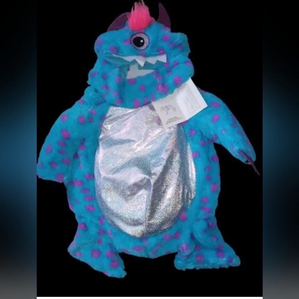 Pet Dog Puppy Blue Fuzzy Monster Halloween Costume Size Large Purple Poka Dots